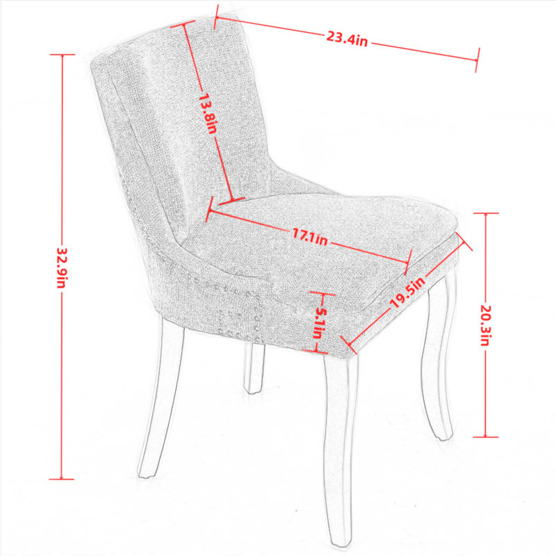 Ensemble de 2 chaises de salle à manger, chaises d'appoint rembourrées en tissu de chenille double couche avec dossier moyen et pieds courbés en bois massif pour le salon / salle à manger
