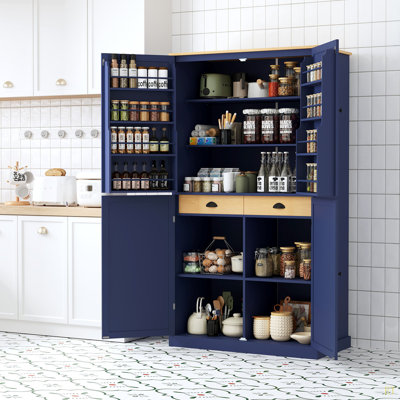 Grande armoire de rangement autoportante 40,2 x 20 x 71,3 pouces avec 2 tiroirs, 2 tablettes réglables, 8 tablettes de porte pour la cuisine, la salle à manger