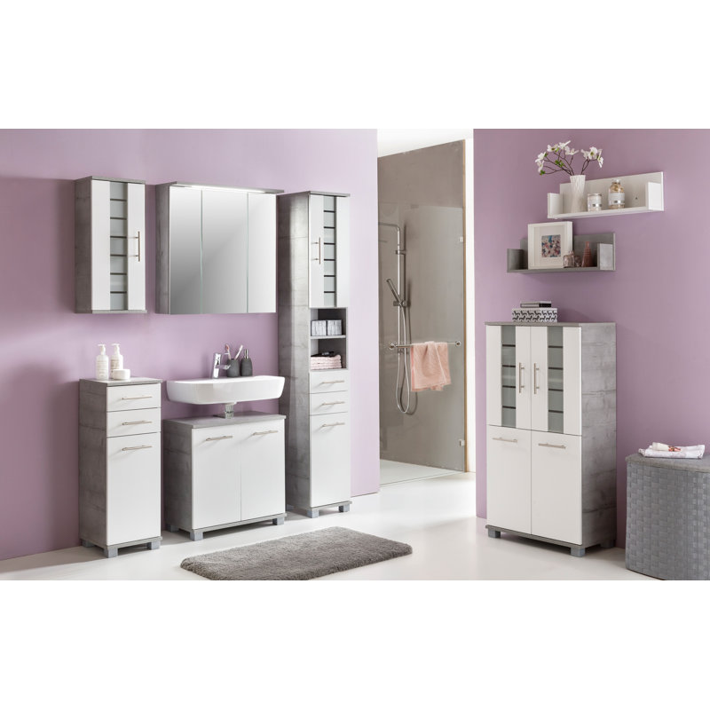 Foolke 59.8cm Single Bathroom Vanity Base Only, Stone Grey/White Matt