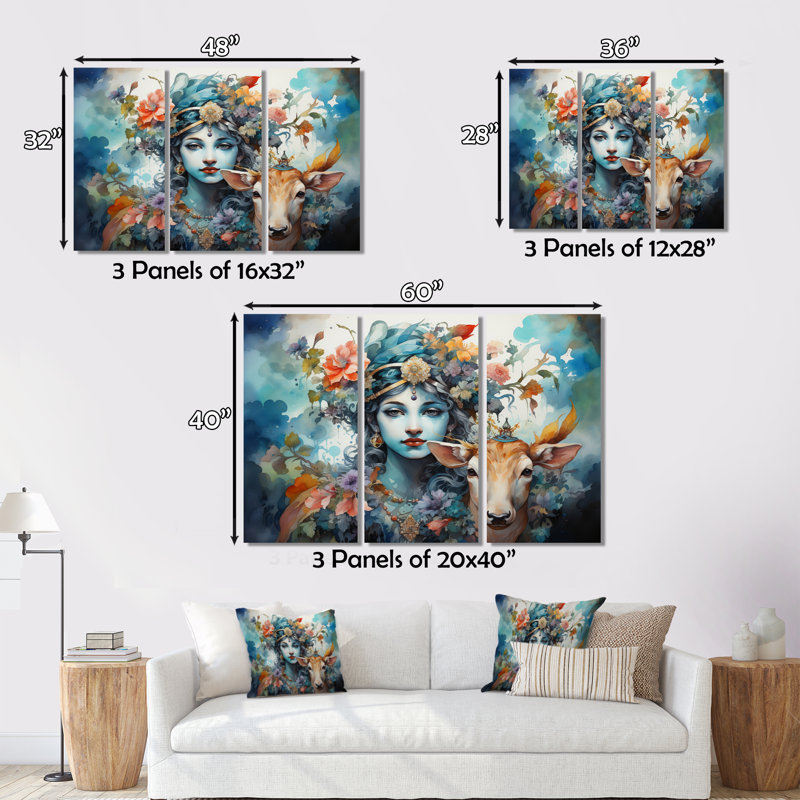 3 pièces Hindouim Art Vrindavans Playful II, H 28 po x l 36 po x P 1 po