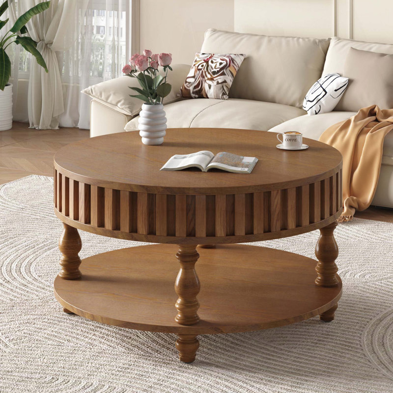 Table basse Farmhouse avec rangement à rabat et pieds en bois massif brun rustique
