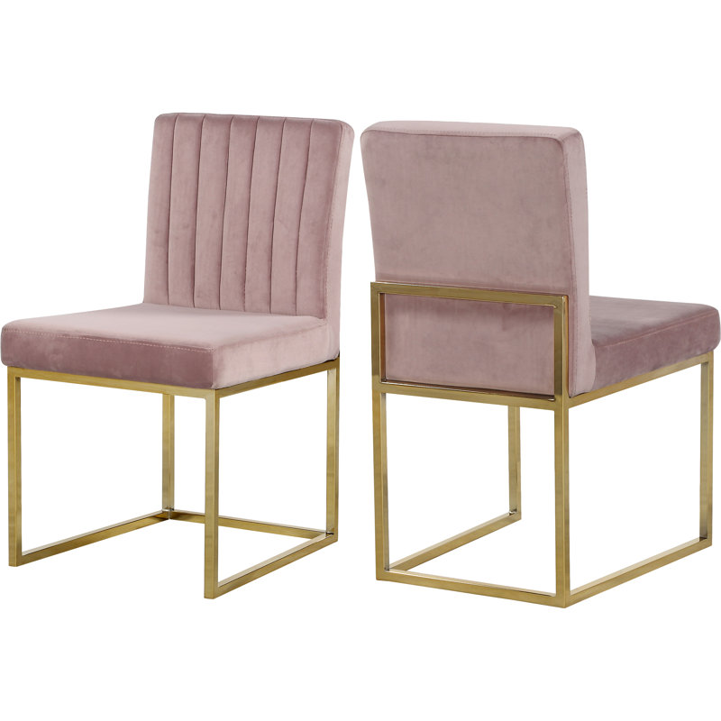 Amberdawn 18.5'' H Velvet Upholstered Side Chair, Gold, Pink Velvet