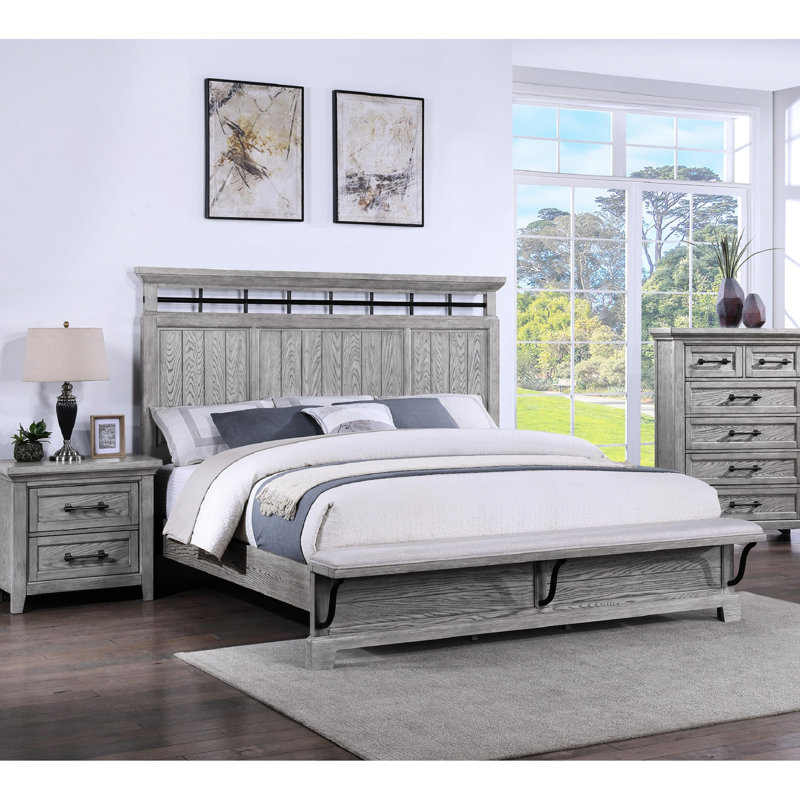 Table de chevet Amante avec placage gris et deux tiroirs - en bois pour une conception transitionnelle
