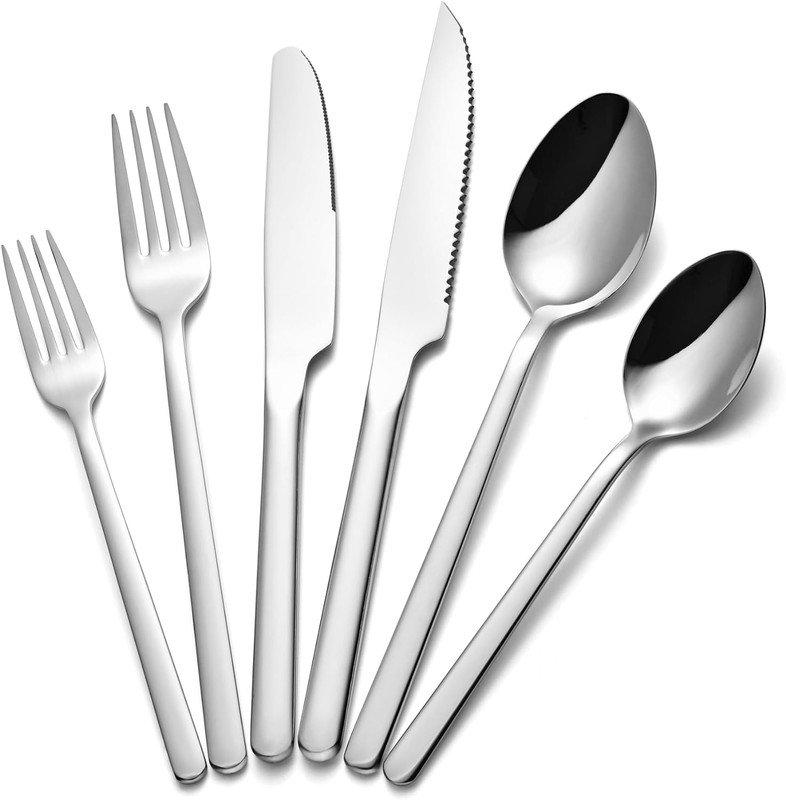Orren Ellis 24-Piece Silverware Set with Steak Knives, Flatware Set for 4