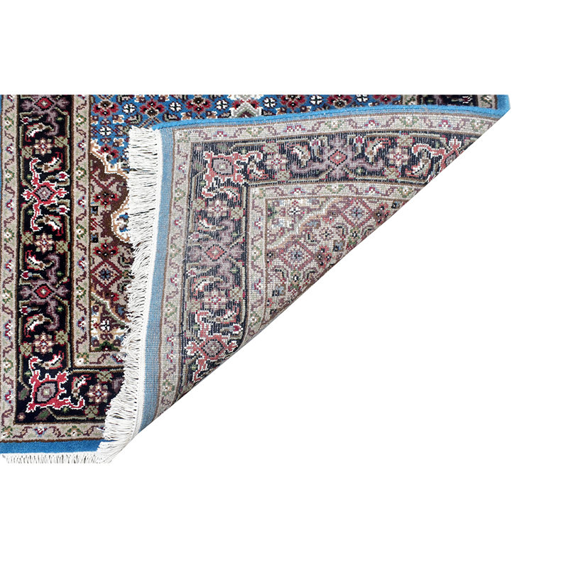 Tapis bleu / noir / blanc de haute qualité noué à la main, Tapis de couloir 2 pi 6 po x 10 pi
