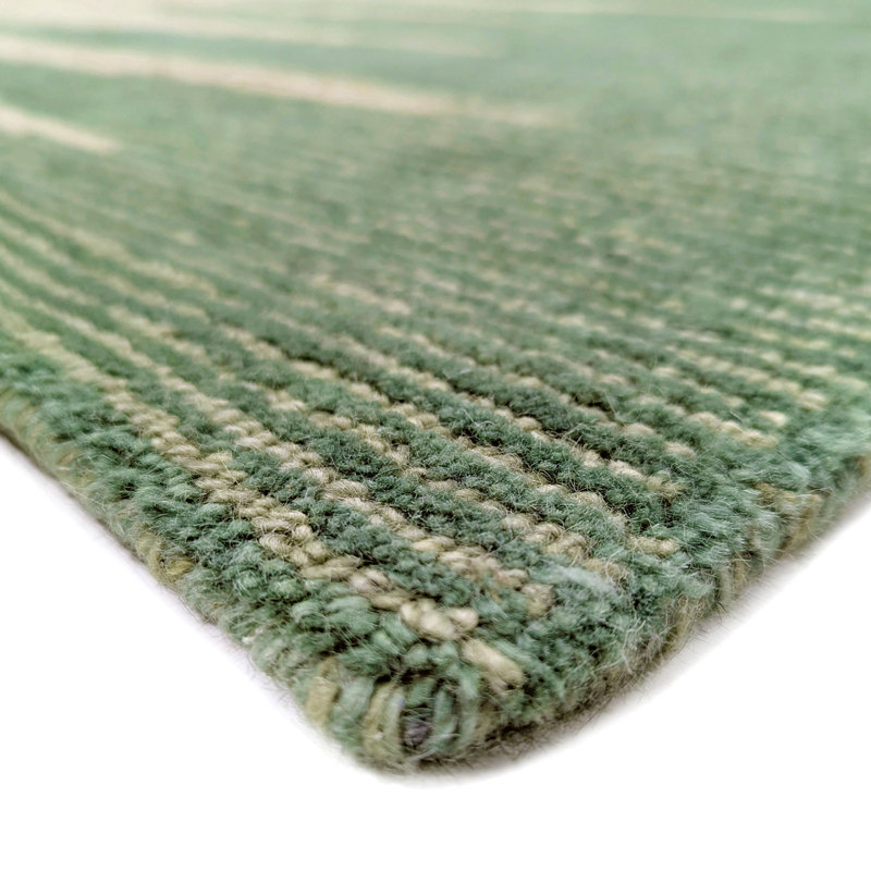 Abrash Ikat Hand-Tufted Wool Area Rug Cut/Loop Pile, Forest, 2'3" x 8'