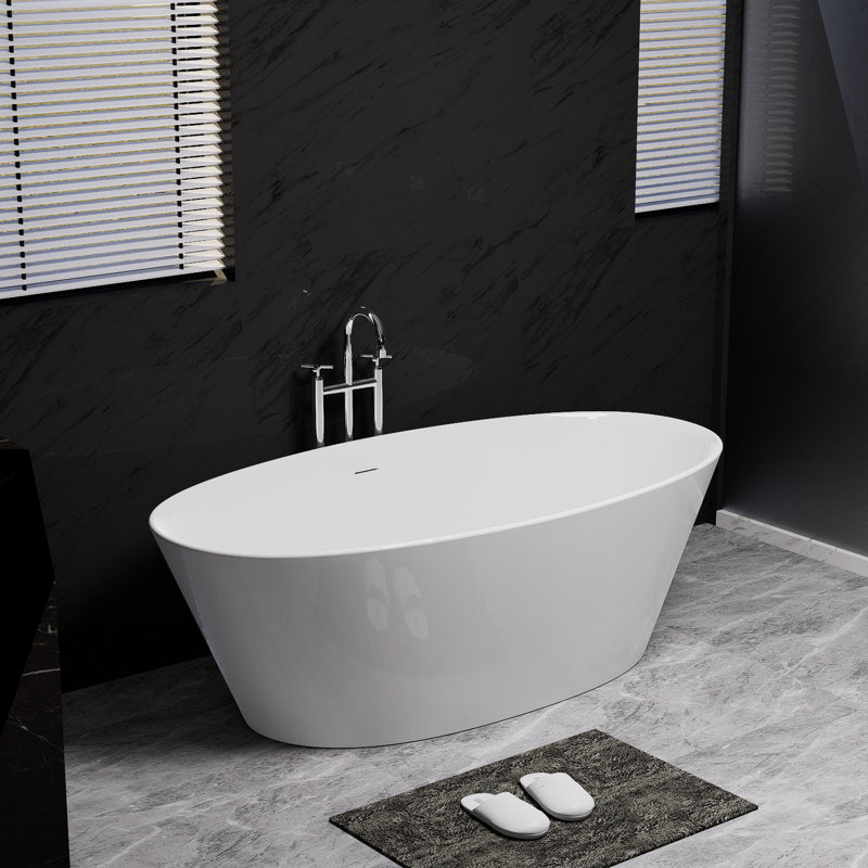 66" Freestanding Solid Surface Bathroom Soaking Tub