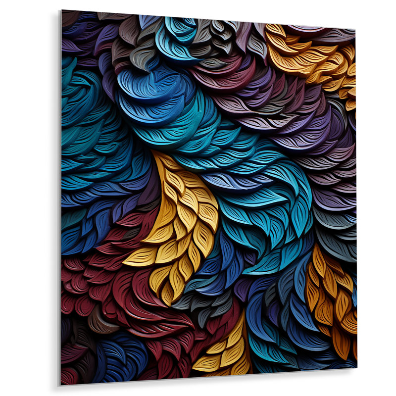 «Natures Coloful Leaf Essence», art mural en métal tachisme, H 20 po x l 12 po x P 1 po