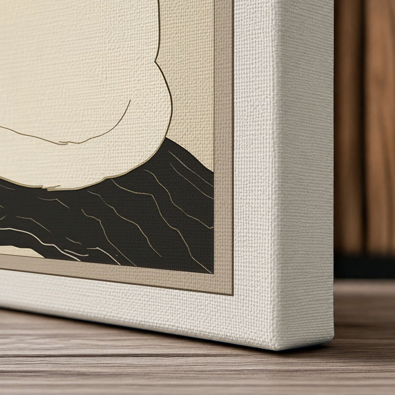 Cat and Cherry Blossoms Japandi - Wrapped Canvas, 30x20 - 76.2 x 50.8 cm, Cream Border