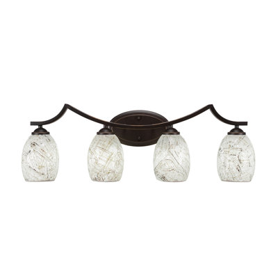 Zilo 4 Light Bath Bar Shown In Graphite Finish With 5" Black Fusion Glass