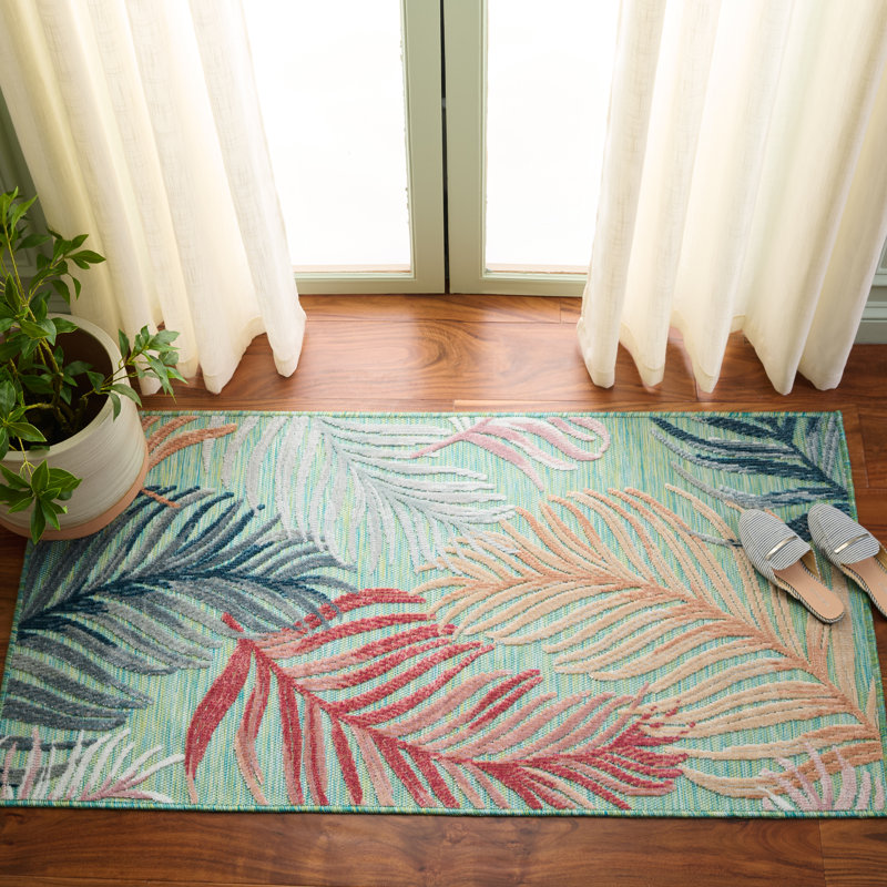 Tapis intérieur / extérieur vert / rouille Stoneham, Rectangle 2 pi 7 po x 5 pi