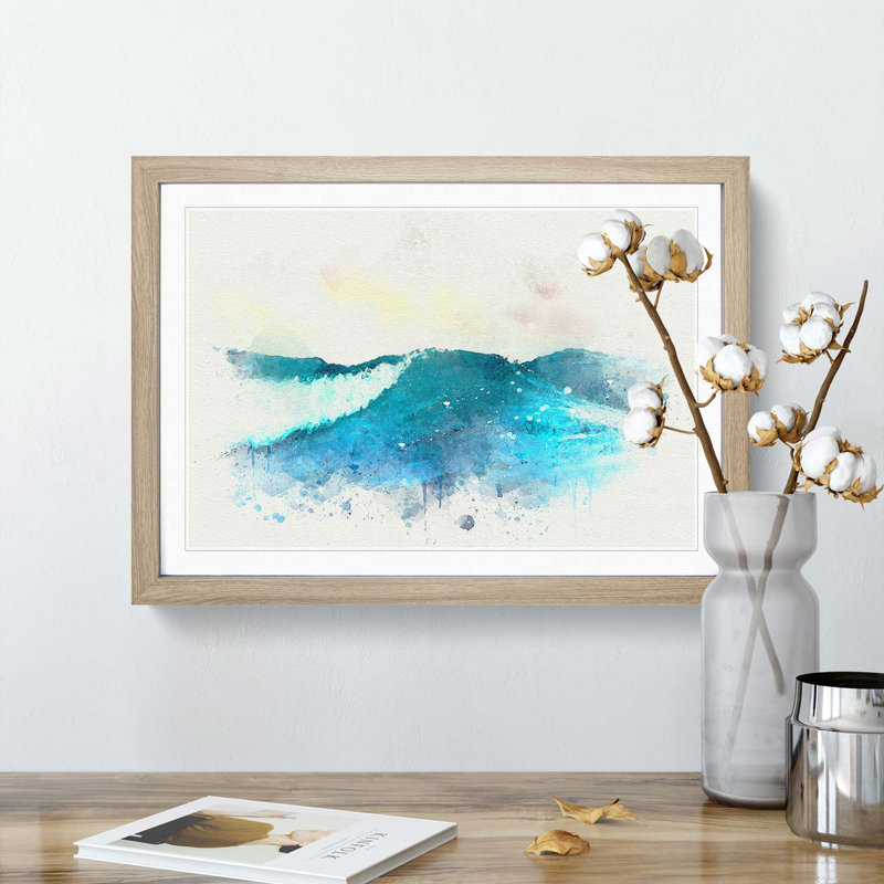 Rolling Ocean Waves in Abstract - Picture Frame Graphic Art Print, Oak, 60cm H x 91cm W x 2cm D