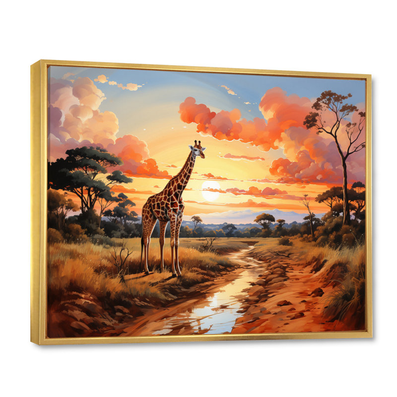 Girafes d'Afrique dans la savane II sur toile, H 30 po x l 40 po x P 1,5 po, Cadre flottant doré