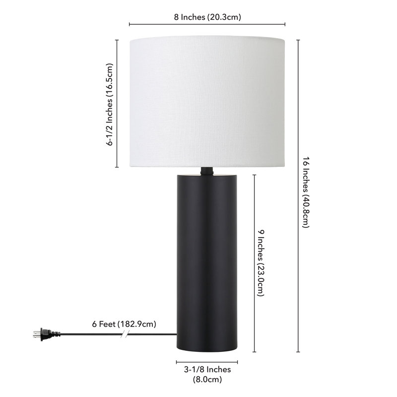 York 16" Tall Mini Lamp with Fabric Shade in Brass/White, Black