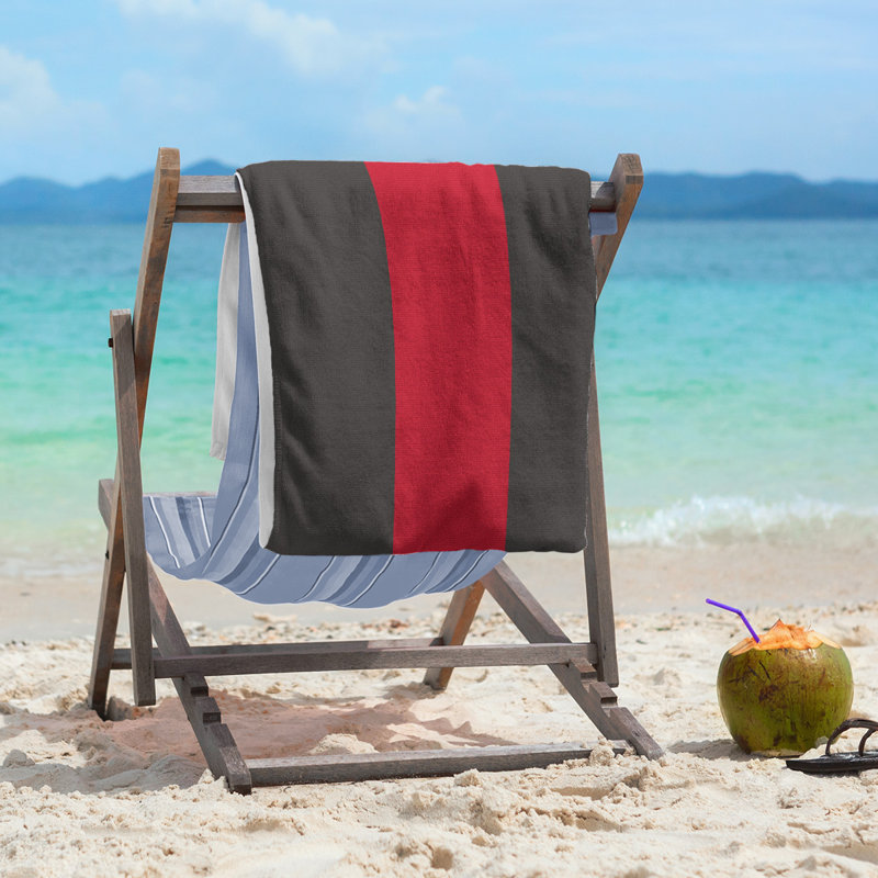 Lightweight Beach Towel, Black/Red/Black, Poly/Cotton