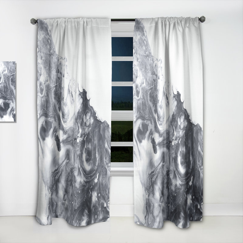 Noir et blanc argent liquide I abstrait - rideau abstrait - velours obscurcissant - 1 panneau
