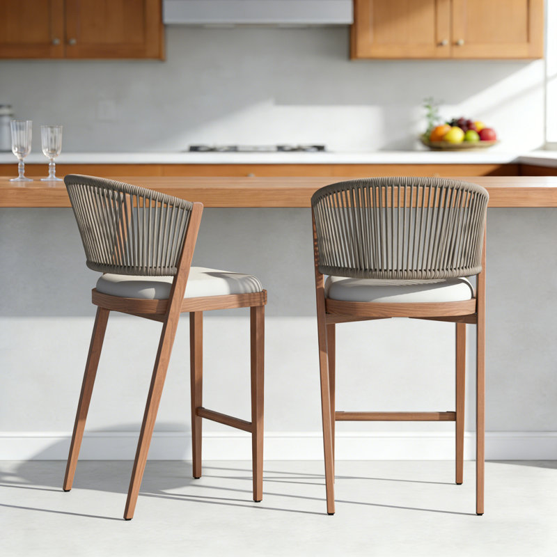 Armentha 22" Modern Aluminum Rope Height Bar Stools With Upholstered Comfortable Cushions, Aluminum Base And Ergonomic Curved Backrest
