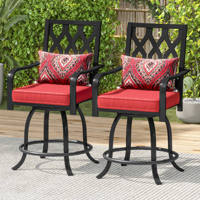 Soline 29"W Enlarged Swivel Metal Outdoor Bar Stools with Cushion by Lark Manor