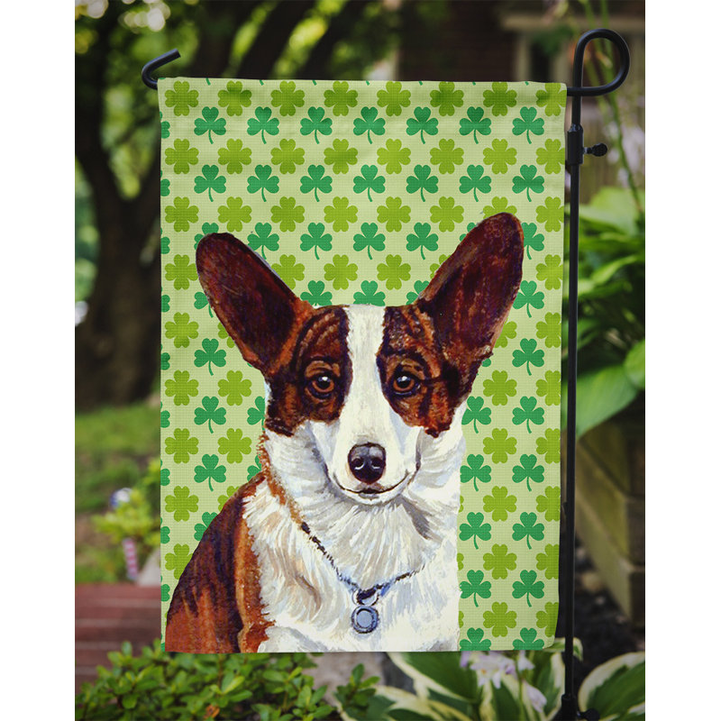 Drapeau de jardin à 2 côtés st. patrick day trèfle, Corgi (brun et blanc)