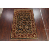 Tapis noir en laine noué à la main de conception unique 5 pi 11 po x 8 pi 10 po Lucianna