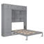 Grand lit escamotable mural avec armoire supérieure, tablettes et garde-robe, lit pliant peu encombrant, gris-492295796