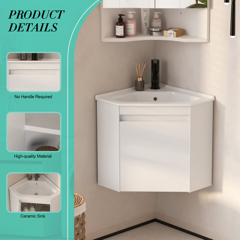 Ensemble de meuble-lavabo de coin simple 24 po avec plateau en céramique 24 po