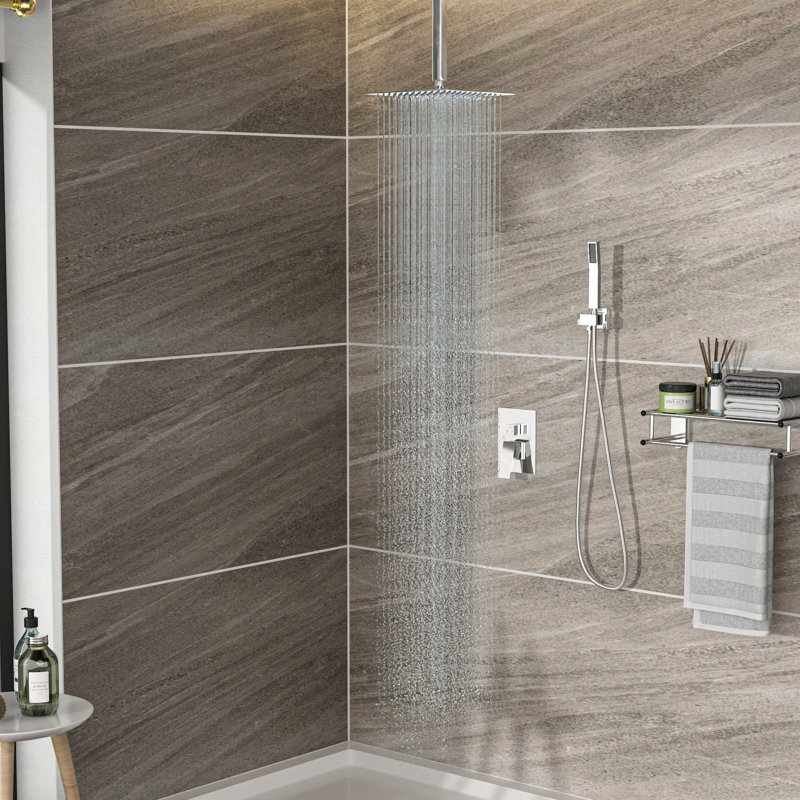 Dual Shower Head - 16 Inch Ceiling Mount Square In With -Balanced Valve, Rainfall And Handheld, Easy Installation Degradation Resistance Assembly Soot Removal