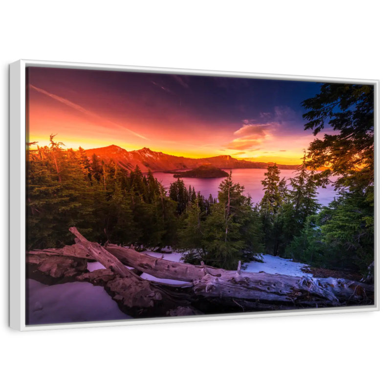 Majestic Crater Lake Sunset, Cadre flottant blanc, 46 po x 31 po