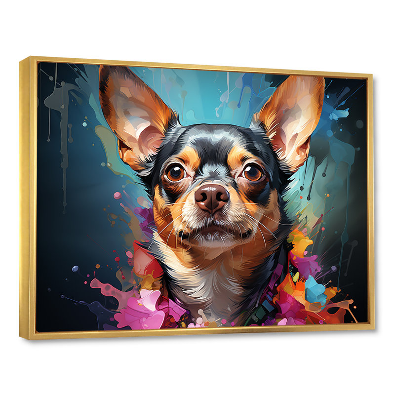 Chihuahua chic I sur toile, H 32 po x l 16 po x P 1 po, Cadre flottant doré