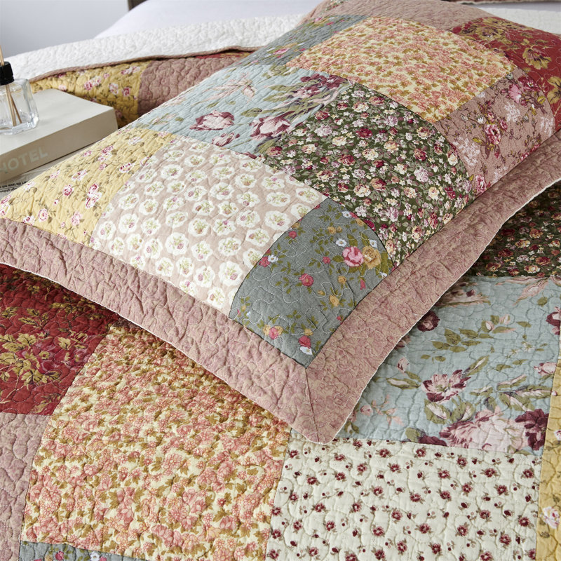 Cotton Patchwork Quilt Set, Twin Quilt + 1 Sham
