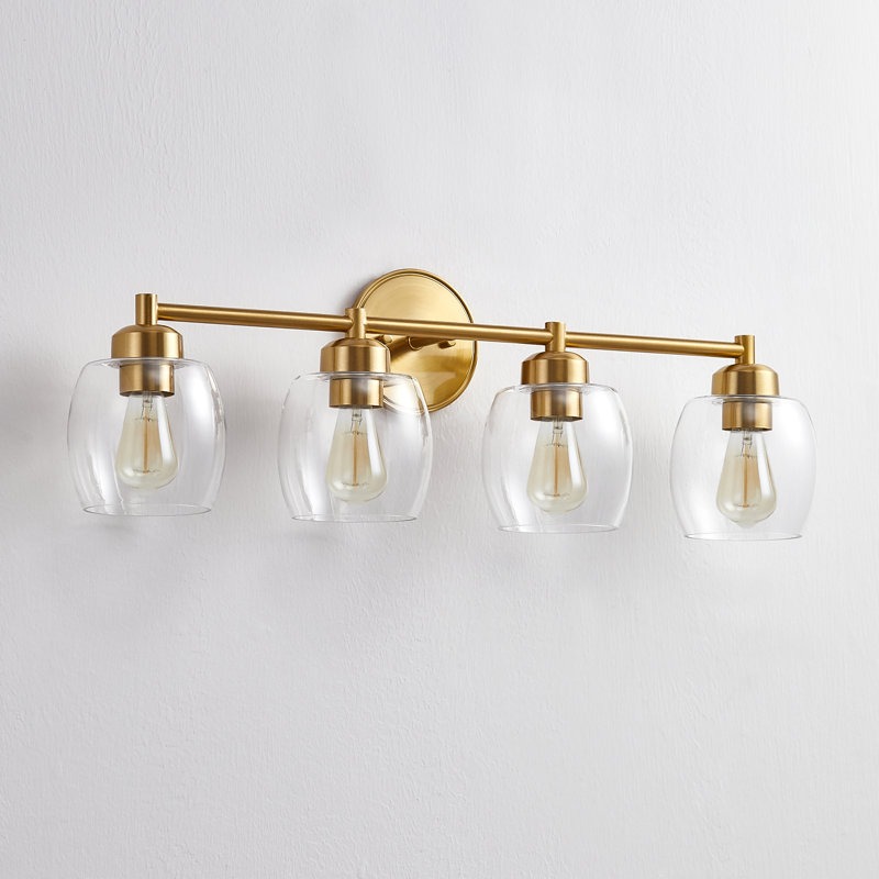 Dimmable Bathroom Vanity Light with Glass Shade, Antique Brass, 4 Lights