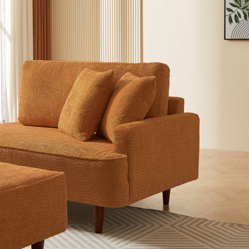 Chaise longue et tabouret rembourrés Mashawna, Boucle orange