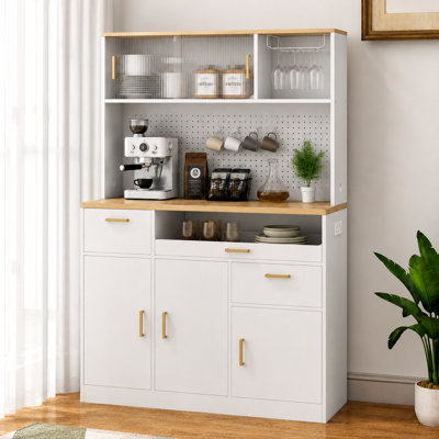 Bar à café avec huche d'armoire et panneau perforé, armoire de buffet avec support de rangement pour plateau repas, pour salle à manger