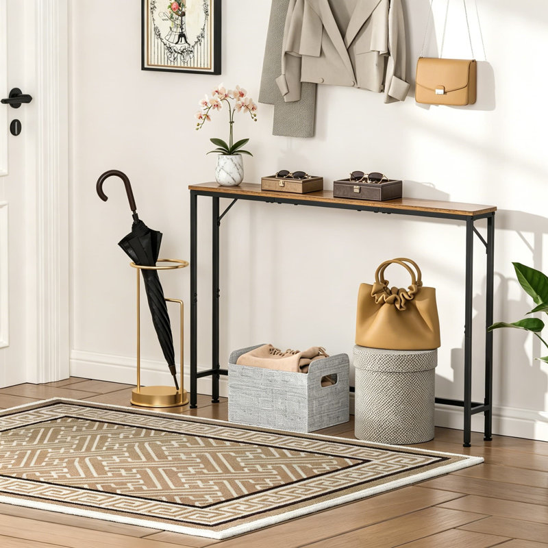 47.2" Narrow Console Table, Skinny Entryway Table, Rustic Brown With Black Metal Frame, Modern Industrial Sofa Table For Living Room, Entryway, Foyer, Corridor, Office