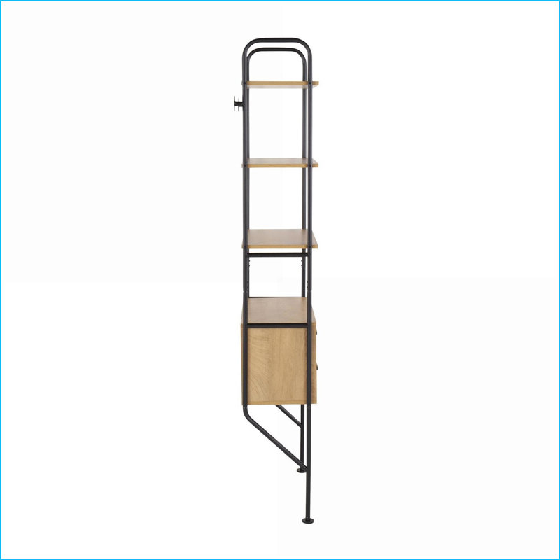 Industrial Wall Mounted Bookcase with Pull-Out Drawers, Black Metal &amp; Walnut Brown Wood | Wood+Metal | Walnut Brown