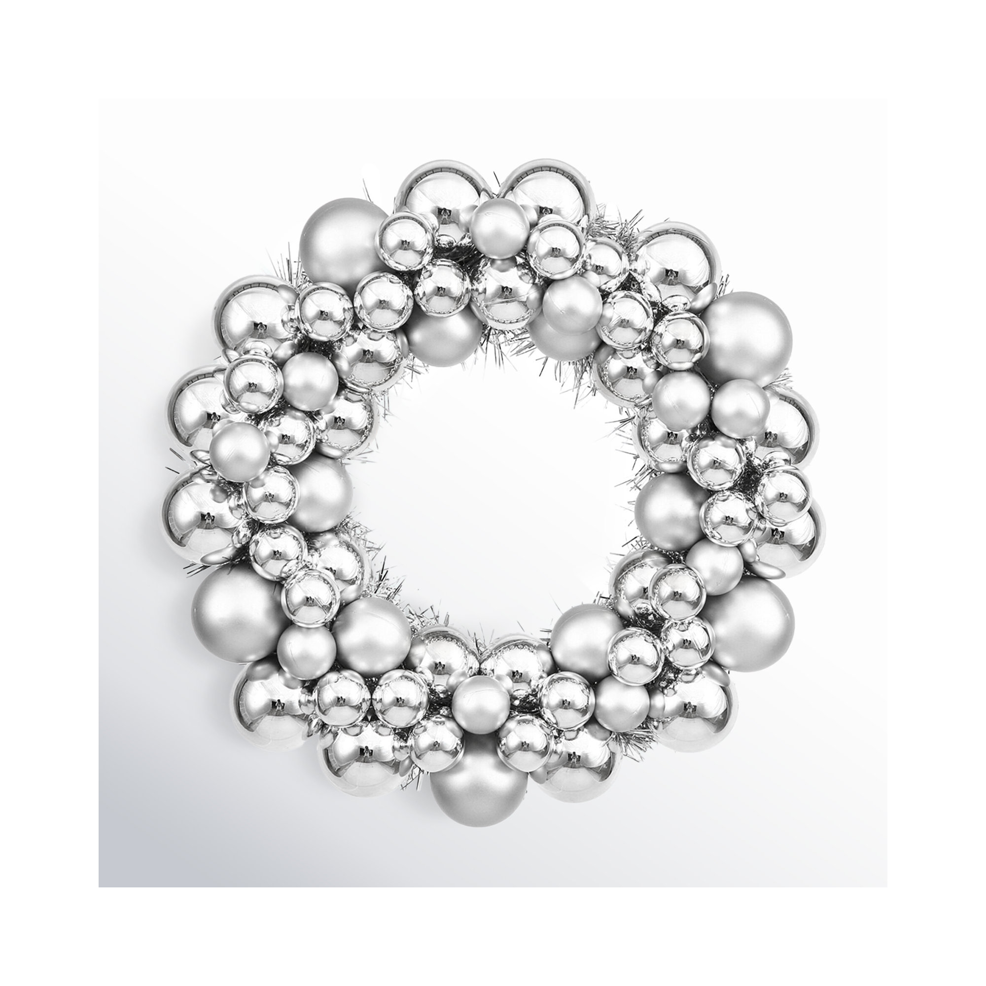 Shiny and Matte Ball Wreath, 12", Silver