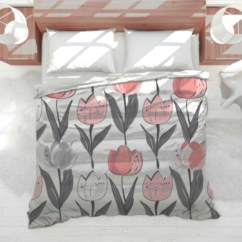 Tulip Bedding Floral Comforter Scandinavian, Twin
