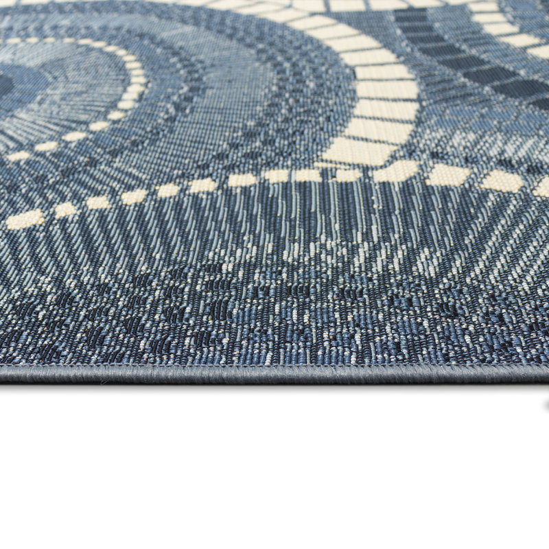 Tapis de cuisine Lygia, Tapis de couloir 1 pi 11 po x 4 pi 11 po, Bleu marine / blanc / bleu