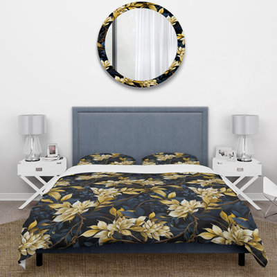 Literie jaune et bleu à motif de plantes tropicales II