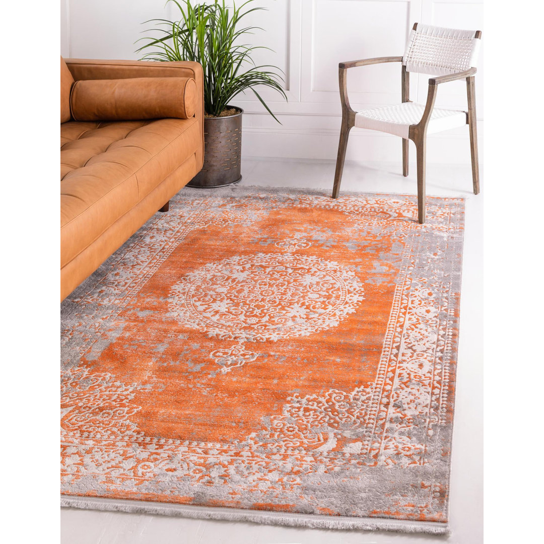 Monarda Oriental Terracotta Orange Area Rug Bungalow Rose Rug 