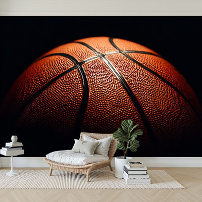 Peel and Stick Wallpaper 96" W x 69" H Modern Self Adhesive Wall Mural for Bedroom Basketball Close Up Dramatic Lighting Dark