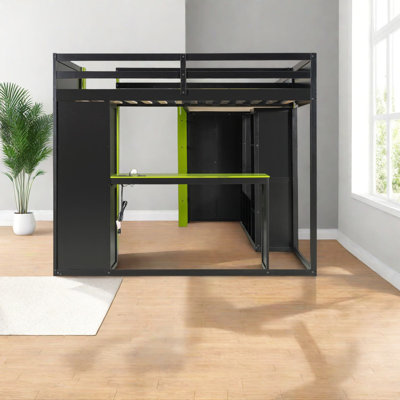 Space-saving L-shaped Wooden Beds With Storage, Modern Style For Gaming, Green