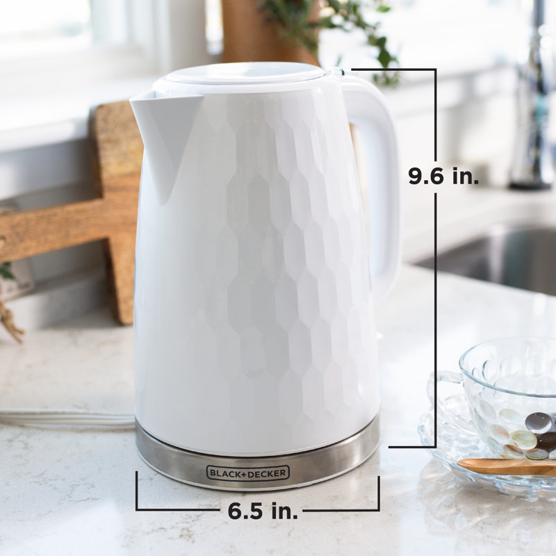 Bouilloire électrique sans fil 1,7 L NOIR + DECKER, Ke1560W, texture de qualité supérieure, fenêtre d'eau, ébullition rapide, arrêt automatique, blanc
