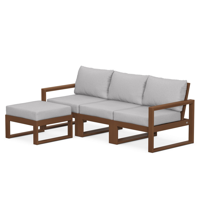 POLYWOOD EDGE Modular Deep Seating Set with Ottoman, Teak, Granite