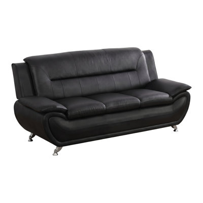 79”Modern 3 Seater Black Faux Leather Sofa