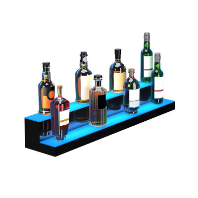 40" 2 - Step Led Bar Shelf For Liquor Bottle Display, Rf & Smart Control, 60 Lamp Beads, Upgraded Effect, 7 Static 22 Dynamic Colours, Multiple Diy Modes, 1 4H Timing, Polished Acrylic, 44.33 In Depth