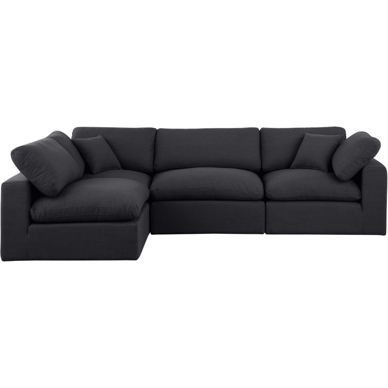 Canapé modulaire 4 pièces rembourré, Tissu texturé en lin noir