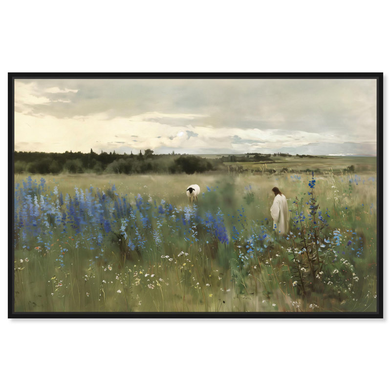 Path of the Shepherd Canvas Religious Art by Art Remedy, 11" H x 16" W, Black Frame