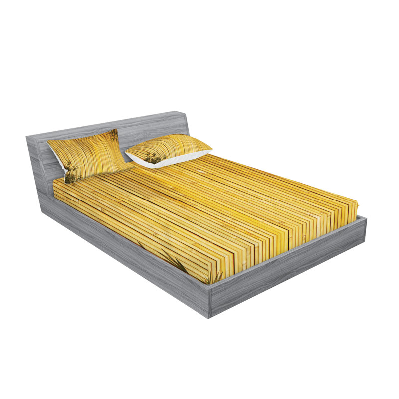 Drap-housse et coussin décoratif Ambesonne Forest - jaune moutarde, Ensemble de draps pour lit double + 5 pièces supp