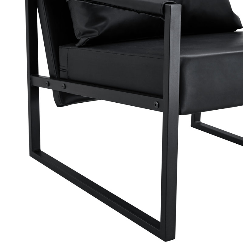 Cuir PU noir avec structure en métal - Nuance de design moderne minimaliste, configuration de soutien du dos ergonomique, 27 po x 29,7 po x 29,6 po, revêtement, conception de structure, convient à divers styles de décoration et